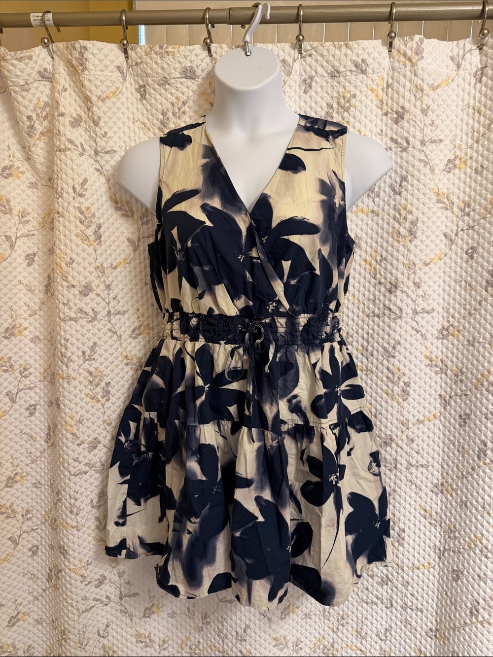 Floral Sleeveless Dress - Blue and beige